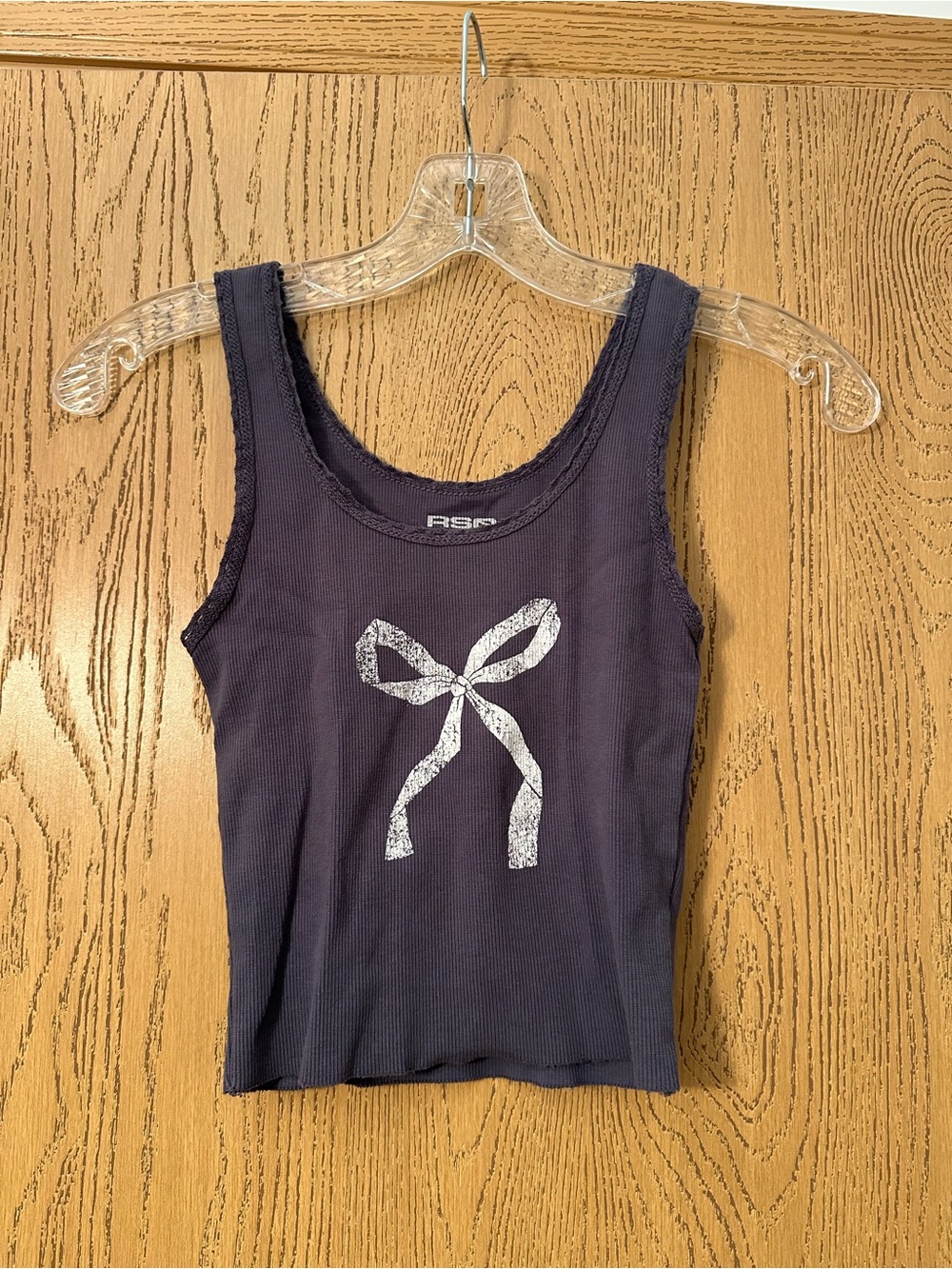 RSQ Blue/Grey Ribbed Tank with White Bow Graphic
